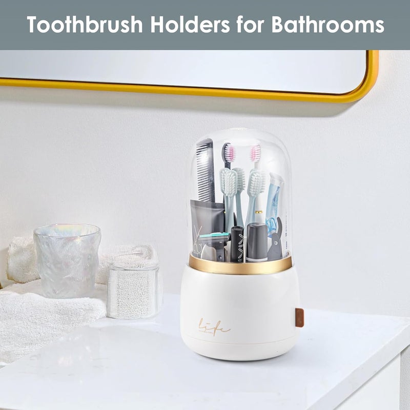 EXIN DECHEN Toothbrush Holders with Cover for Bathrooms, 360° Rotating 7-Slot Draining Water for Placing Kids Electric Toothbrushes,Toothpaste,Razors,Bathroom Counter Dresser Vanity Organizer(White) - Image 5